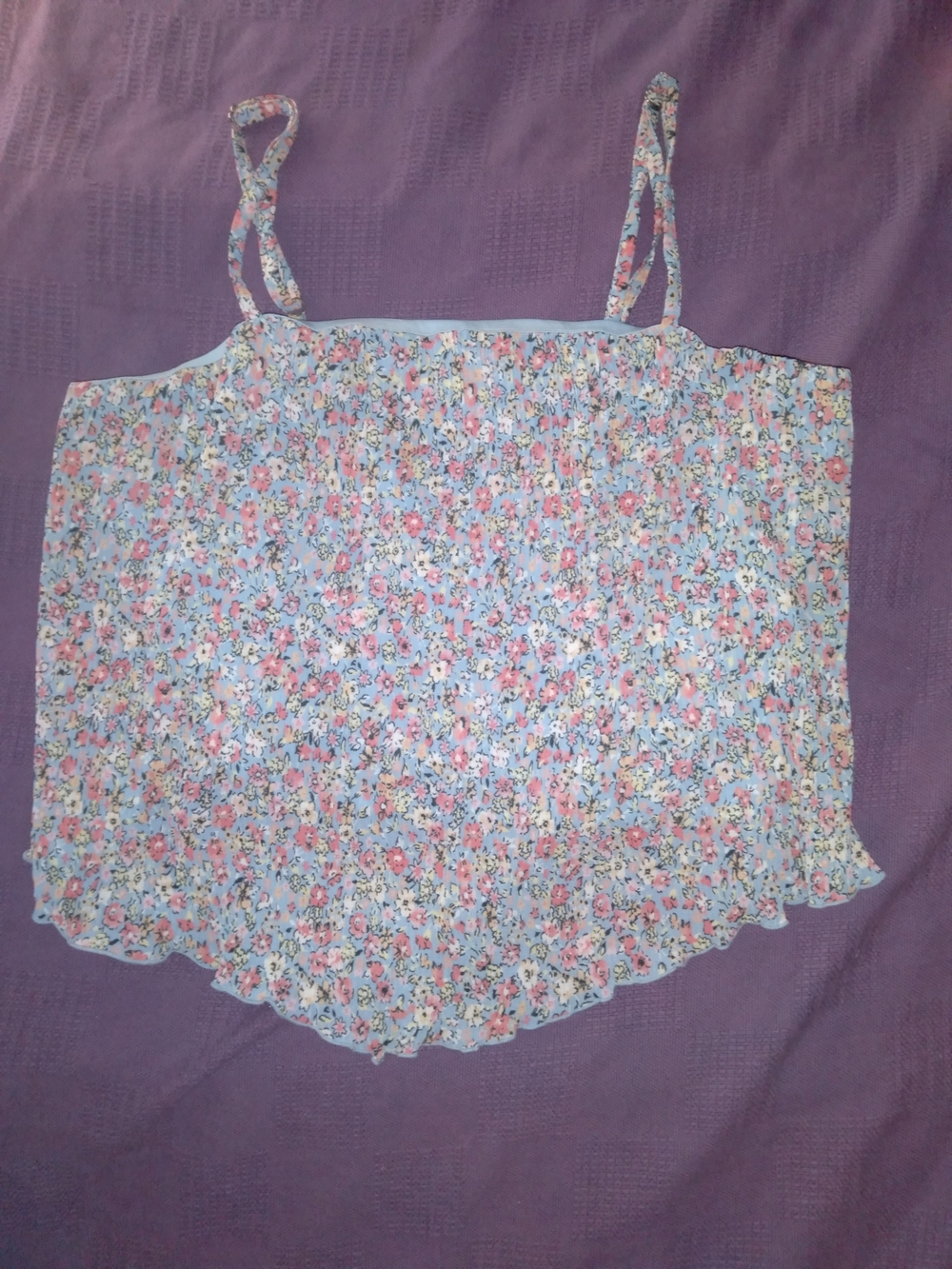 Forever 21  Almost Famous Blue Floral Crop Top with Pink and White Accents